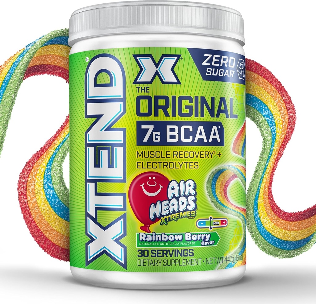 Xtend 元の BCAA の粉のエアヘッドの虹の果実味、7g BCAA および 2.5g L グルタミン、砂糖の人の及び女性のためのアミノ酸の自由なポストのワークアウト筋肉回復飲み物、30 のサービング