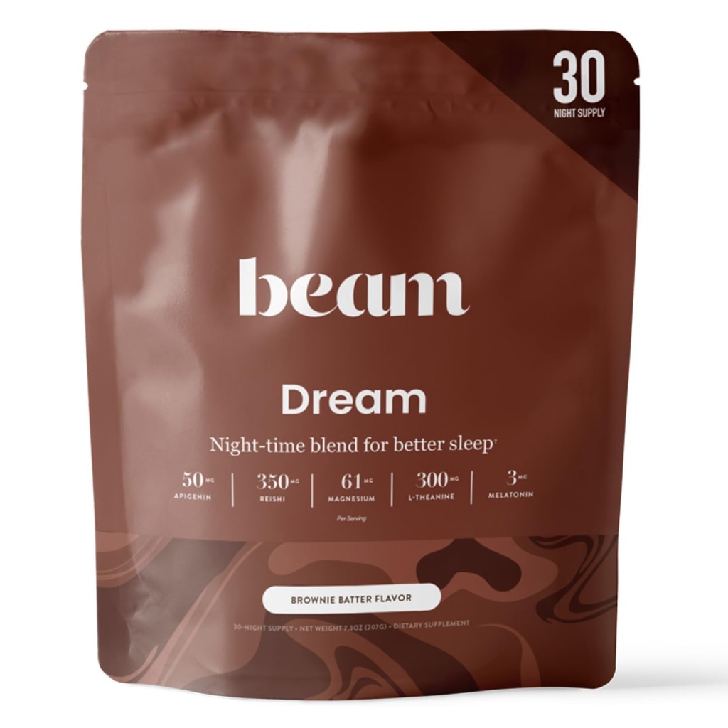 ビームドリーム睡眠パウダー - Melatonin、マグネシウム、L-テアニン、Reishiマッシュルーム、Apigeninスリープサプリメント、スリーピーココアベッドタイムドリンクミックス、Brownie Batter Flavor、30サービング