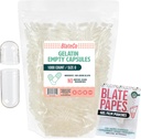 BlateCo Premium Size 0 Empty Gelatin Capsules, 1000 Count (Clear) with Blate Papes® Gel Film Pouches - New, Non-GMO Fillable Pill Caps in a Resealable Bag - Nothing Artificial, Ever.
