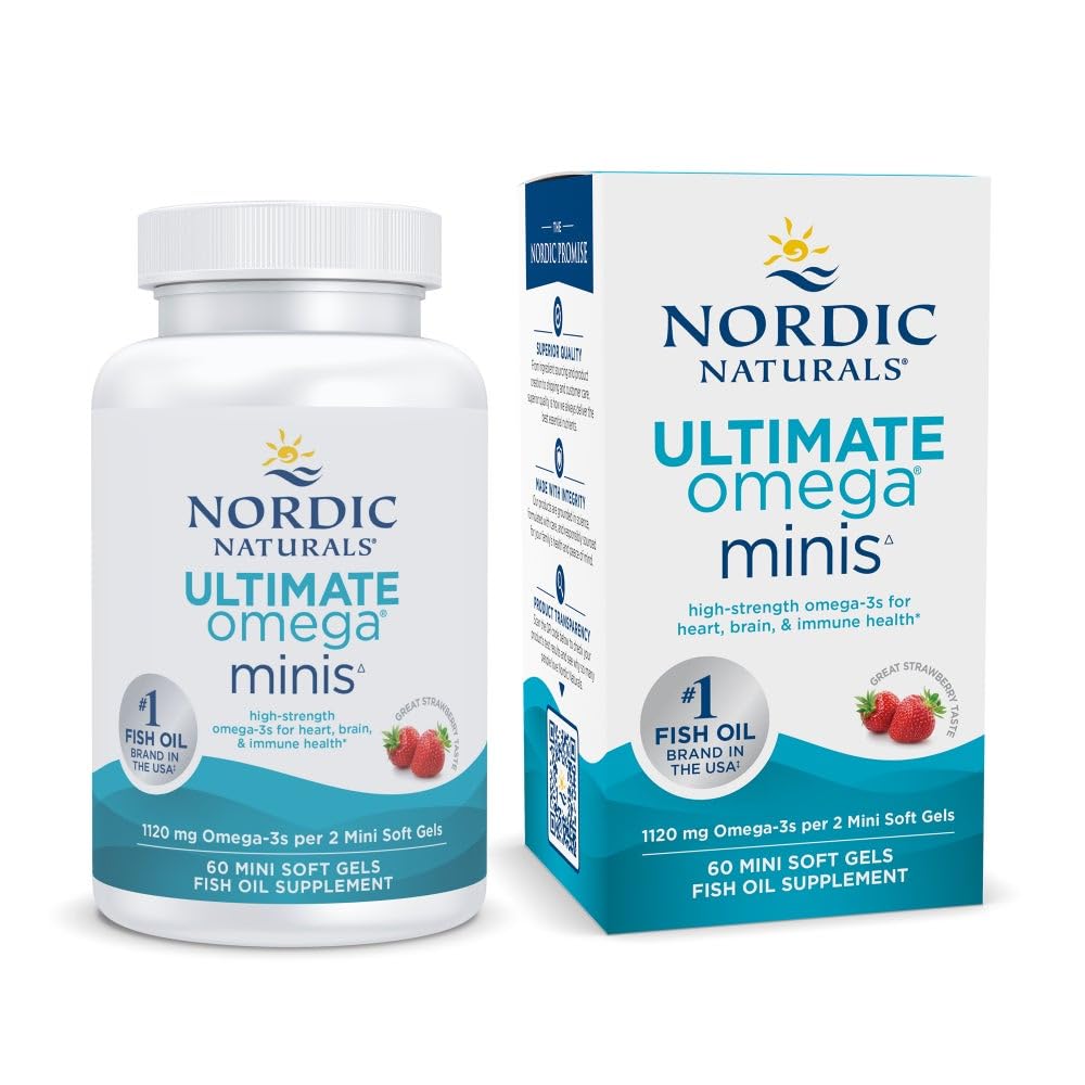 Nordic Naturals Ultimate Omega Minis、Strawberry Flavor - 60 Minis Soft Gel - 1120 mg Omega-3 - High-Potency Fish Oil Supplement - EPA&DHA - 脳と心臓の健康を促進 - 30 サービング