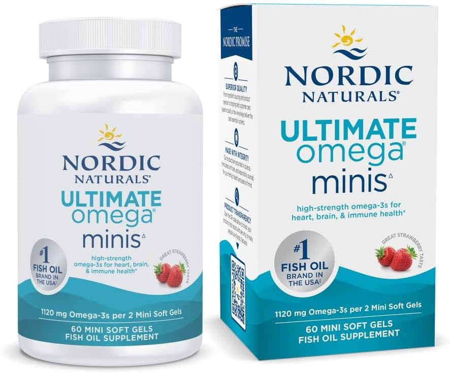 Nordic Naturals Ultimate Omega Minis、Strawberry Flavor - 60 Minis Soft Gel - 1120 mg Omega-3 - High-Potency Fish Oil Supplement - EPA&DHA - 脳と心臓の健康を促進 - 30 サービング