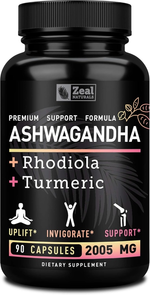 Ashwagandha Complex - Organic Ashwagandha Root Powder + Rhodiola Rosea + Turmeric - Premium Support Formula - Ashwagandha Capsules Supplement