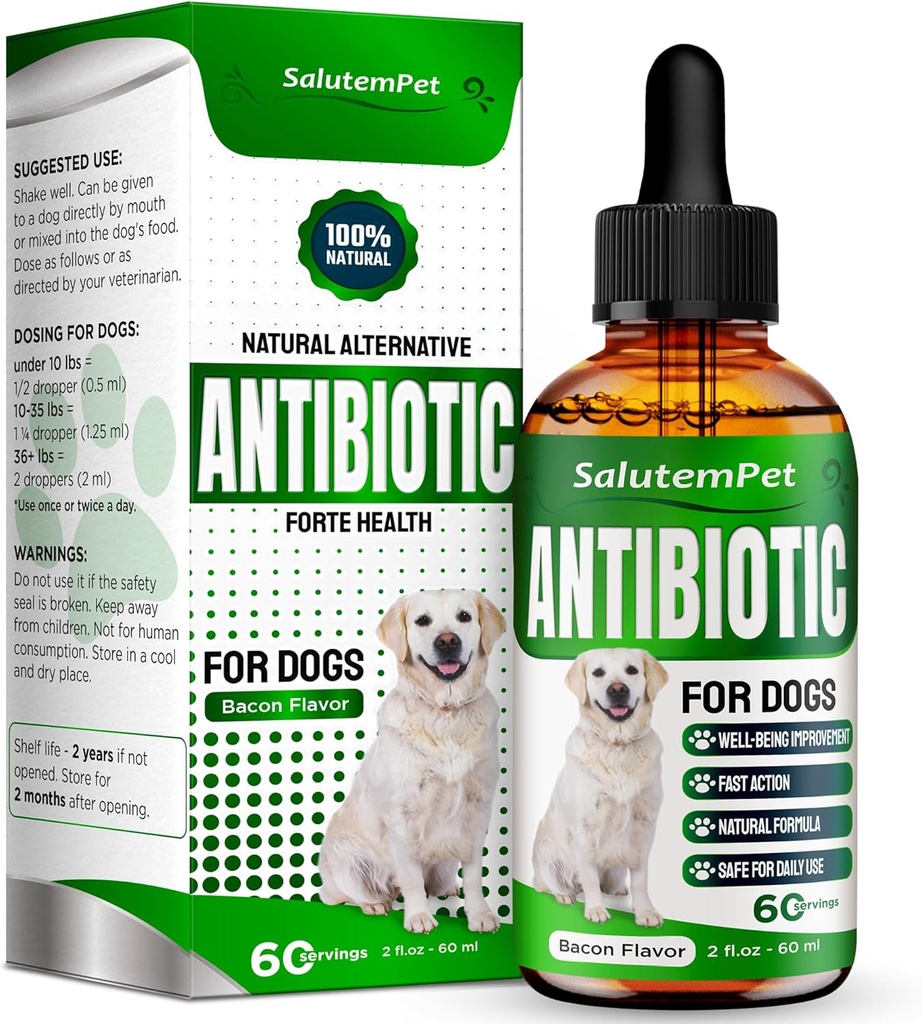 Natural Antibiotics for Dogs and Puppies | Antibiotics for Dogs of All Ages | Herbal Ingredients | Helps with Allergies and UTIs | for Balanced Digestion | Joint Care | Bacon Taste | 2 Oz