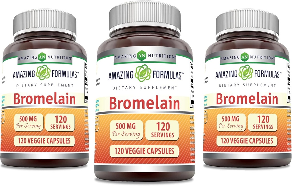 アメイジングフォーミュラ ブロムレイン サプリメント | 500 Mg | 2400 GDU | 120 Veggie Capsule | Non-GMO | グルテンフリー | アメリカ製 (3パック)