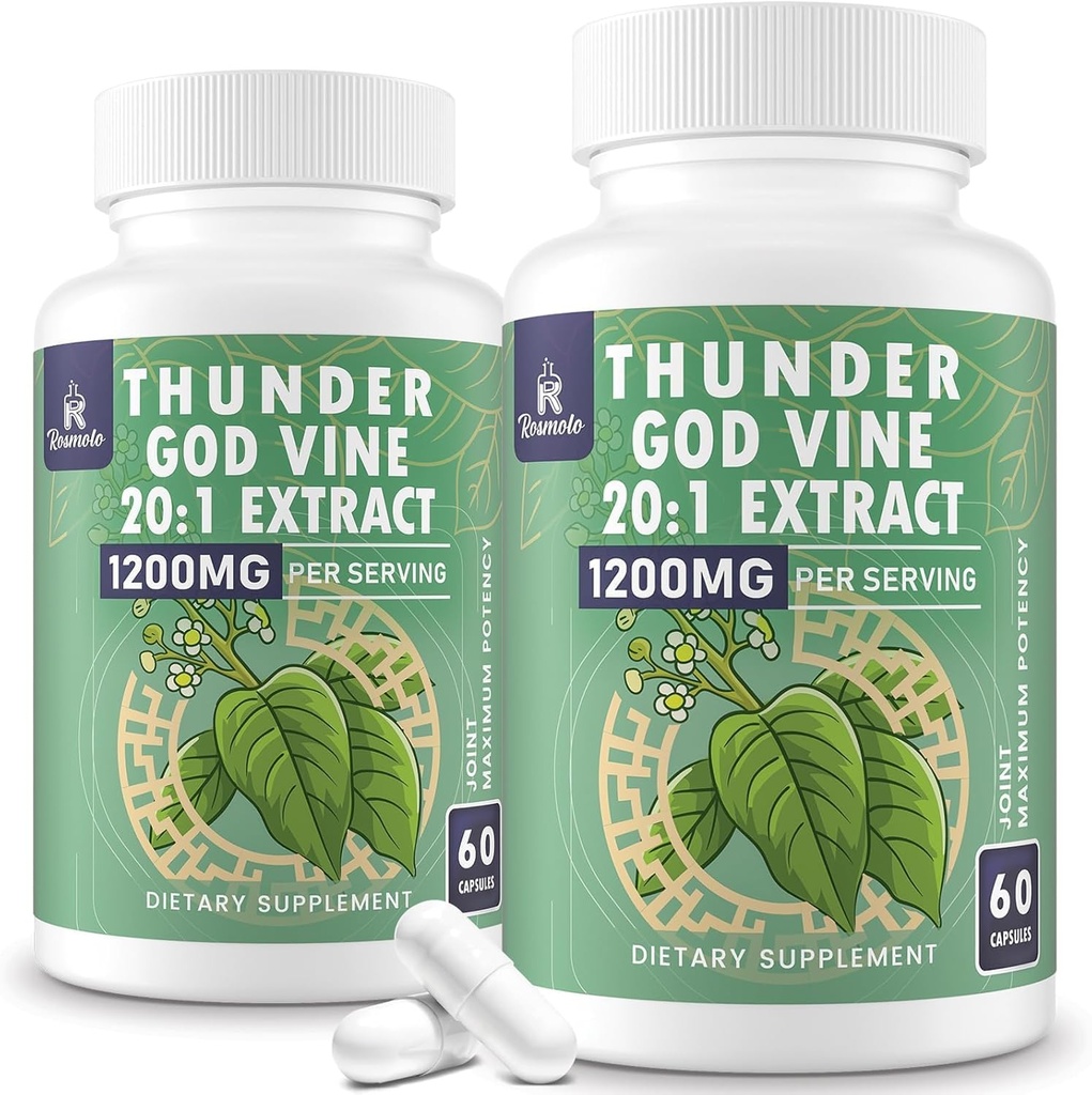 1200 MG Thunder God Vine Root Extract 20:1 Supplement, Tripterygium Wilfordii Herbal Supplement, Vegan Formula with Lei Gong Teng Extract, 120 Capsules