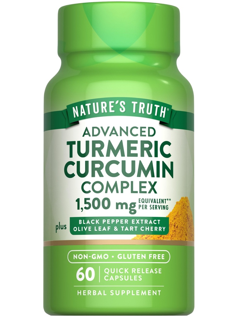 Nature's Truth Turmeric Curcumin | 60カプセル | ブラックペッパーエキス、オリーブリーフ&タルトチェリー付き | 非GMO&グルテンフリーサプリメント