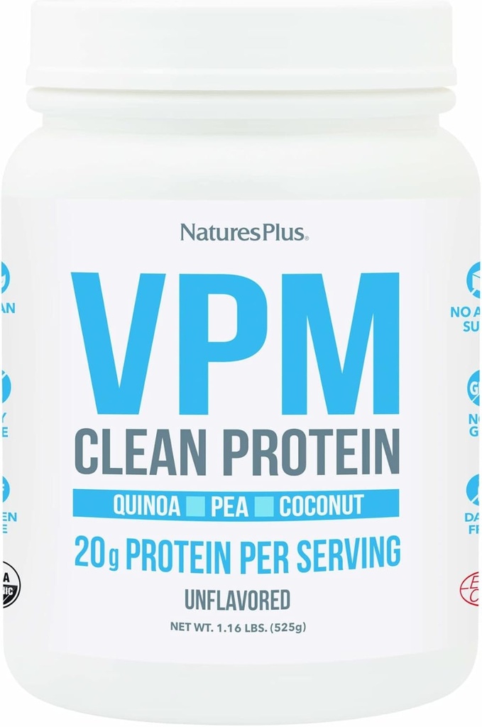 Natures Plus VPM Protein、Unflavored - 1.16ポンド - キノア、エンドウ豆とココナッツプロテイン - オーガニック、ビーガン、大豆&グルテンフリー - 15サービング