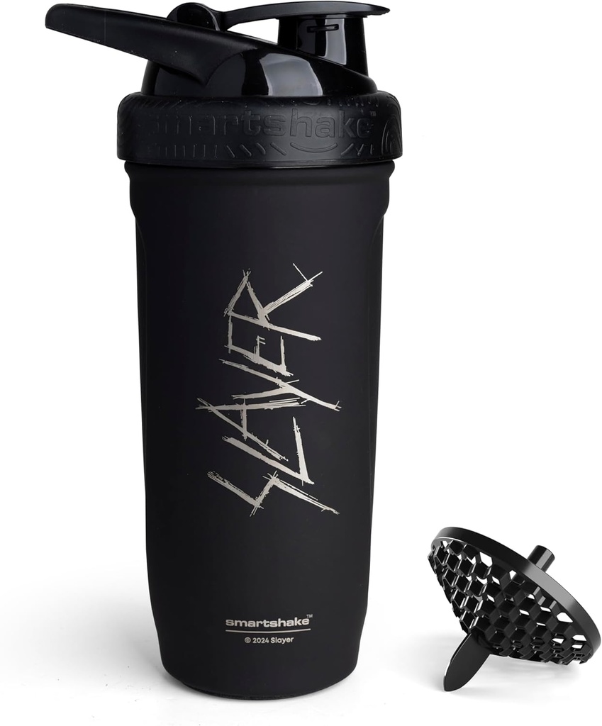 Smartshake Rockbandはステンレス鋼の蛋白質のシェーカーのびんを補強します-非絶縁された体育館のびん 金属のシェーカーのびん- 900のml   30のoz - Leakproofねじ込みのふた-BPAは放します  Slayer、傷のロゴ