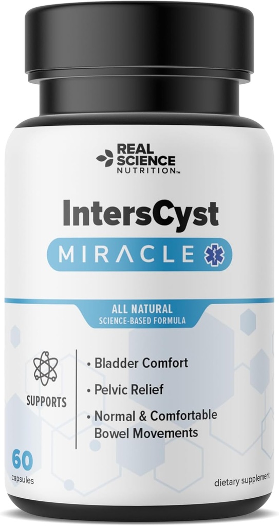 Real Science IntersCyst Miracle – All Natural Supplement for Interstitial Cystitis Relief and Constipation with Vitamins C, D, B12 & K + Nitric Oxide Support – Bladder & Kidney Health Support, 60 Caps