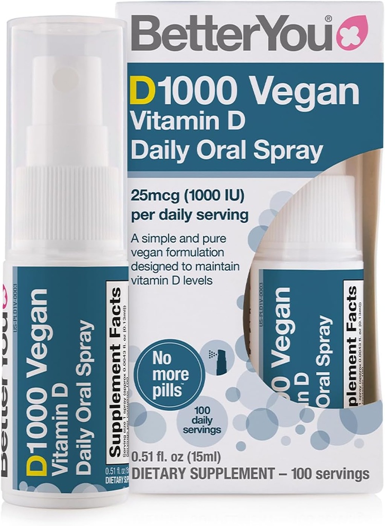 BetterYou D1000ビーガンビタミンD経口スプレー - 錠剤のための便利な代替 - 植物-Origin - 強力な骨、歯および免疫システムを促進 - カルシウム吸収の補助 - 100毎日の用量 - 0.5 oz