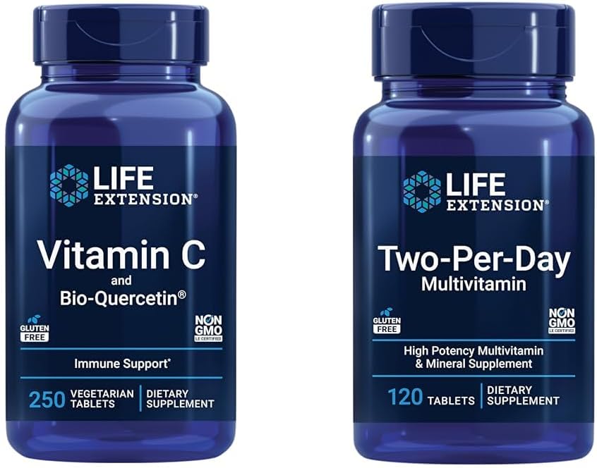 Life Extension Vitamin C & Quercetin Phytosome Plus Multi-Vitamin & Mineral Supplement - 250 Tablets & 120 Tablets