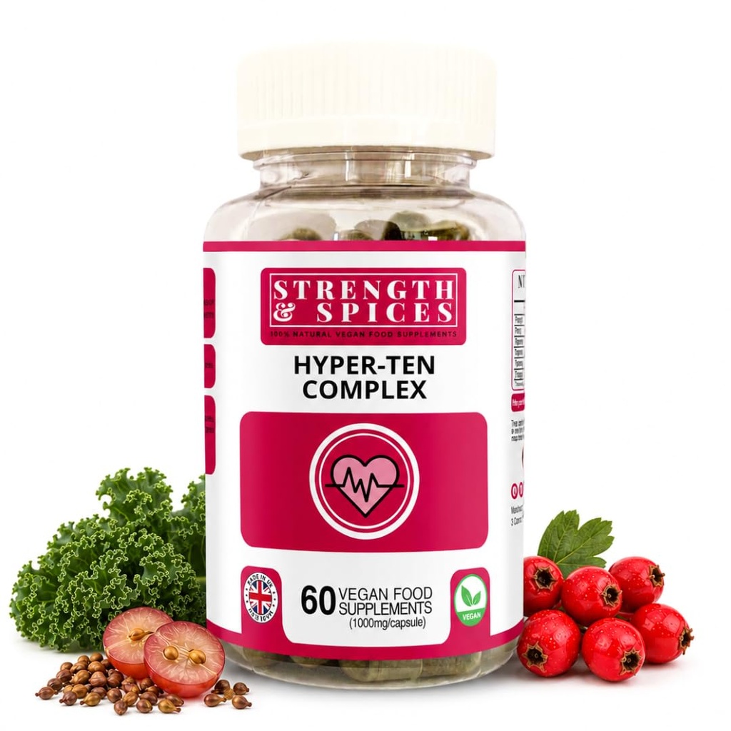 強度 & スパイス Hypertensupport 100% 免疫システムと心臓の健康のための自然なサプリメント – 15 成分 w Hawthorn ベリー, ブドウ種子 & ベリー - 60 ビーガン英国作られた 1000 mg カプセル
