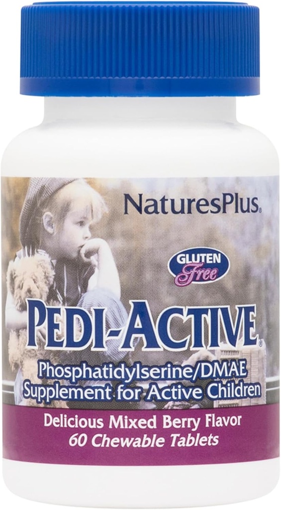 NaturesPlus Pedi-Active LECI-PS、DMAEコンプレックス - 60 Chewable錠 - 混合ベリーフレーバー - 子供たちの咀嚼可能なサプリメントは、脳の健康、焦点を促進します - ベジタリアン、グルテンフリー - 30サービング