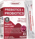 ZEBORA Probiotics-for-Women 100-Billion-CFUsプレバイオティクス、D-Mannose&Cranberry Digestive、免疫、フェミニンUT健康サポート、究極のプロバイオティック女性のケア、大豆&グルテンフリー、45パケット