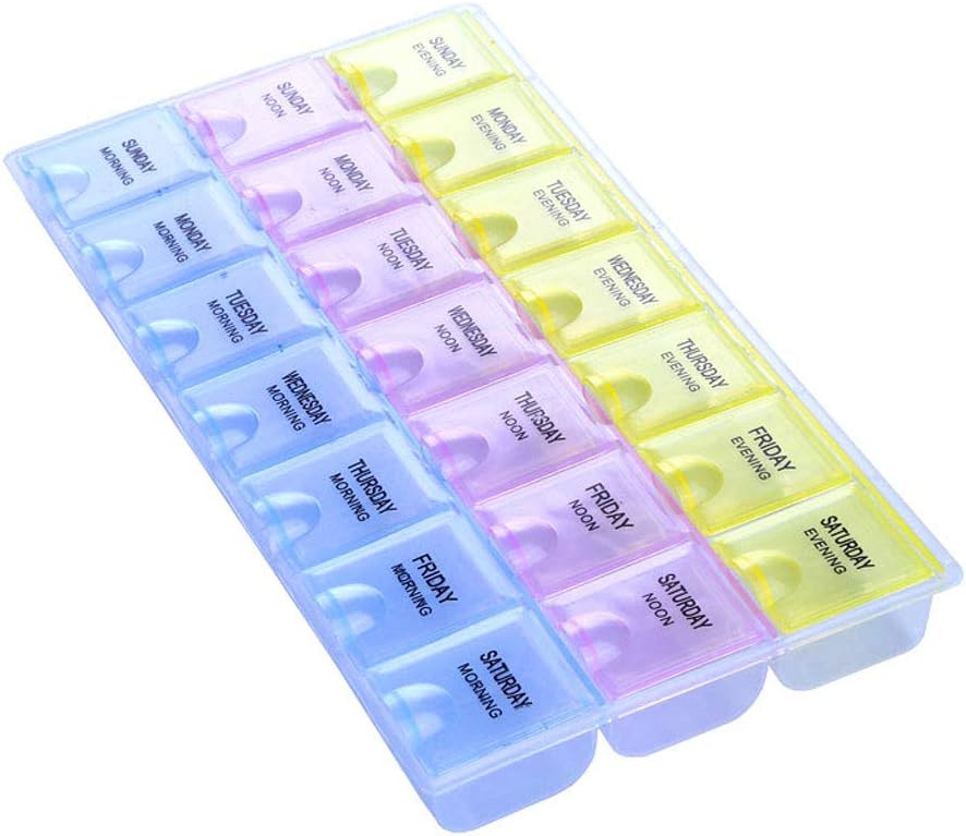 INVODAの丸薬のレミンダーの丸薬のオルガナイザーとのPill箱7日の週刊Pill箱-朝の正午の夕方の毎日21の取り外し可能なコンパートメント