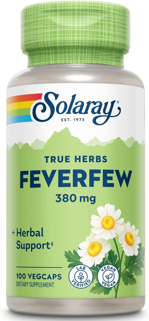 SOLARAY Feverfew リーフ 380 mg | ヘルシーな循環、血栓トーン、コンフォートサポート | 非GMO&ビーガン | 100 VegCaps