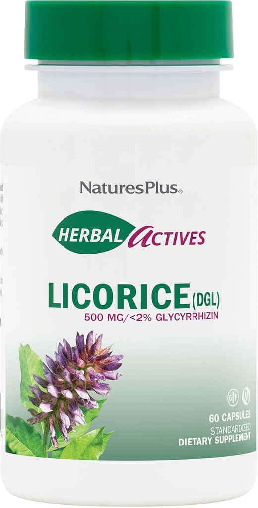 NaturesPlus ハーブ活性リコライス (DGL) 500 mg - 60 カプセル、4 のパック - 健康的な消化と全体的な幸福をサポート - ベジタリアン、グルテンフリー - 240 トータル サービング