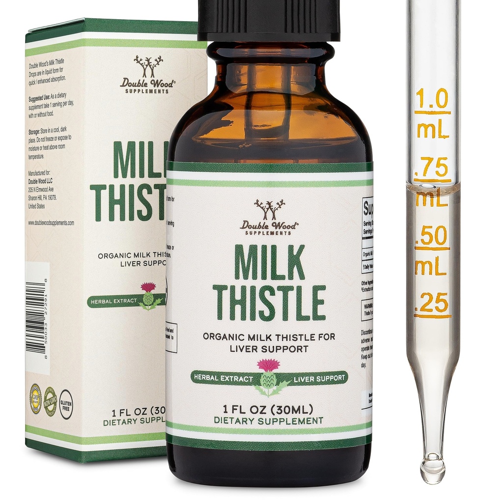 ミルクアザミサプリメント - 有機ミルクアザミ肝臓デトックスドロップ1 FL OZ - 30サービング(Vegan Safe、非GMO、グルテンフリー)ダブルウッドによる紅茶への完璧な追加