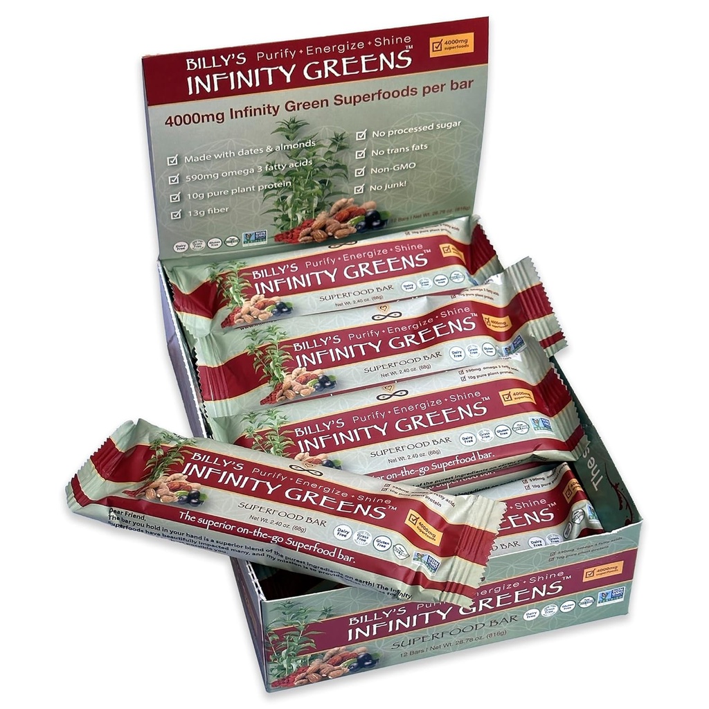 Infinity GreensのSuperfood棒、植物は4000mg Infinityの緑のスーパーフードの粉、有機性、未加工、グルテンフリー、非GMO (12棒と食事の取り替え棒を基づかせていました)
