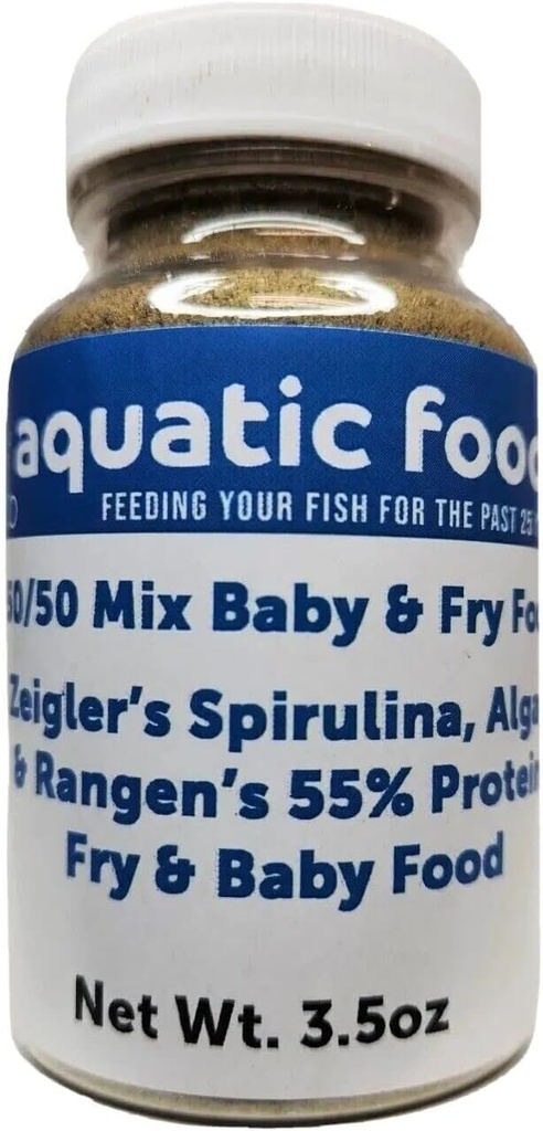 Aquatic Foods Inc. 50/50 Spirulina/AlgaeパウダーとRangn's Soft Moist 55%タンパク質Koi&トロピカルフィッシュフライフローティングフード...3.5ozボトル