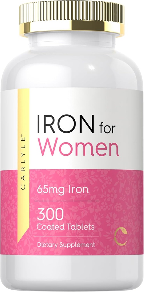 Carlyle Iron Supplement for Women 65mg | 300 Coated Tablets | Vegetarian, Non-GMO & Gluten Free