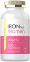 女性用キャリール鉄サプリメント 65mg | 300 コーティング錠 | ベジタリアン・非GMO・グルテンフリー