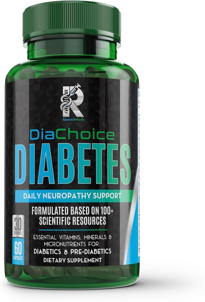 DiaChoice Neuropathy Support with Alpha Lipoic Acid 600 mg, to Fortify Nerve Health & Support Healthy Nerve Function, ALA, Co Q10, Magnesium, Zinc, Vitamins B12, B9, B6, B3, B2, B1, D, C, E & 5 more
