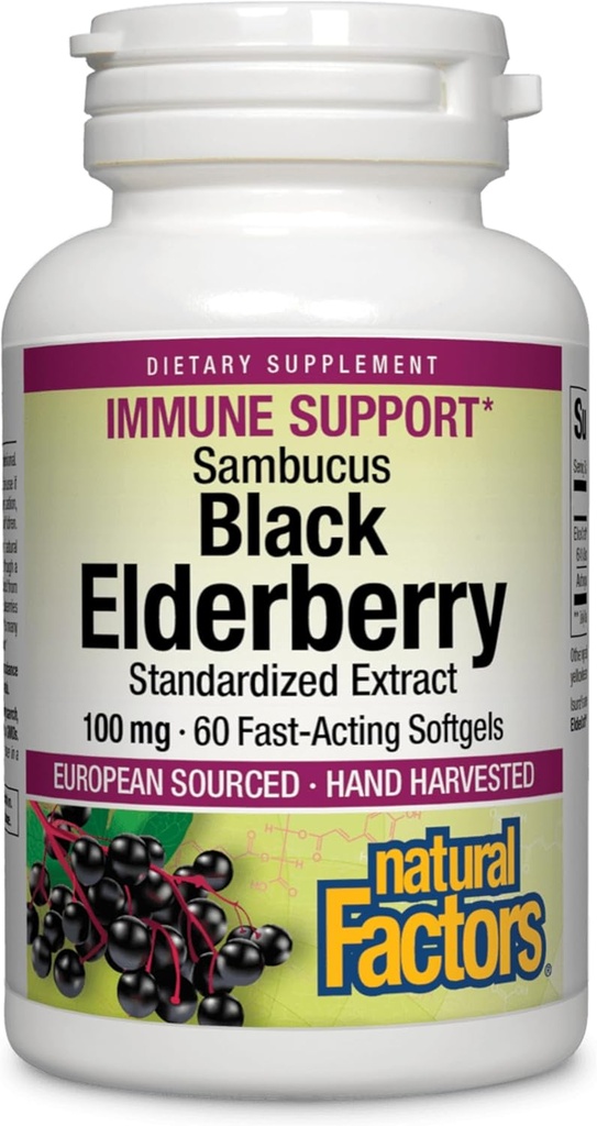 Natural Factors Black Elderberry, 100 mg, 60 Fast-Acting Softgels