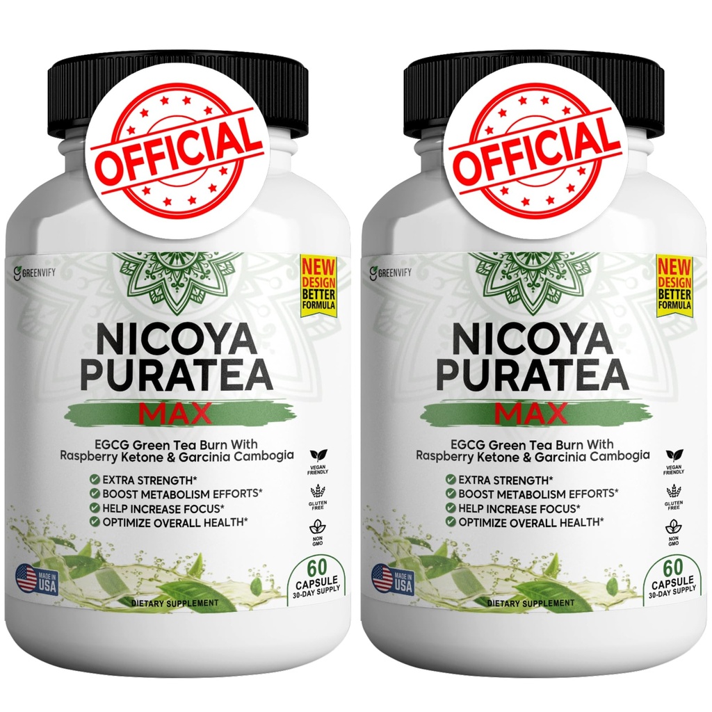 Nicoya PuraTea Max Green Tea Extract & Green Coffee Bean for Metabolism Support, 自然エネルギーブースト, 酸化防止リッチサプリメント – 120カプセル