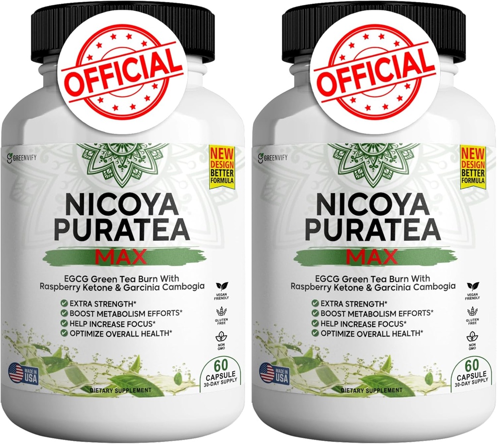 Nicoya PuraTea Max Green Tea Extract & Green Coffee Bean for Metabolism Support, 自然エネルギーブースト, 酸化防止リッチサプリメント – 120カプセル