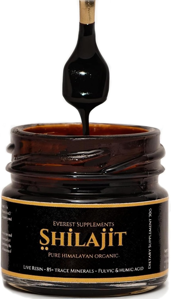 シラジットの純粋なヒマラヤの有機性シラジットの樹脂-人のためのシラジット-金の等級500のmgの最高の効力-エネルギー免疫サポートのための85の跡の鉱物及びフルヴィクおよびヒューム酸、30グラム