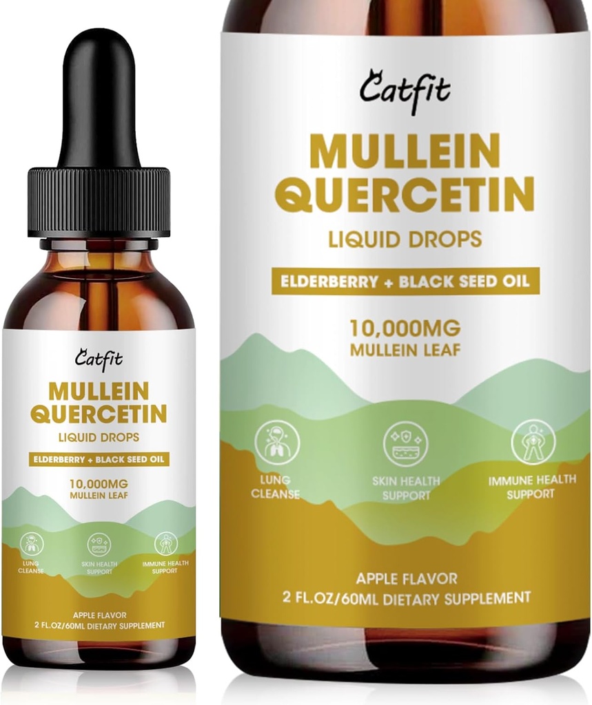 肺のための猫フィットリンパ排水ドロップ - Mulleinリーフエキス液サプリメント - 喫煙者のための肺クレンジング - 免疫、皮膚および呼吸の健康サポートのための強力なムレインチンチンキ - 1 Flオズ