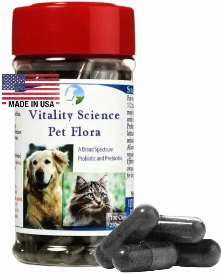 猫と犬のためのバイタリティサイエンスペットプロバイオティクス | ペットフローラ - 糖尿病、嘔吐、ガス、皮膚の状態 - 添加物無料(50キャップ)