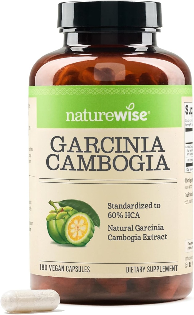 Naturewise Garcinia Cambogia - 60% HCA濃縮エキス、重量目標とエネルギーレベルのための自然なサポート - ビーガン、非GMO、グルテンフリー - 180カプセル[2-6ヶ月の供給]