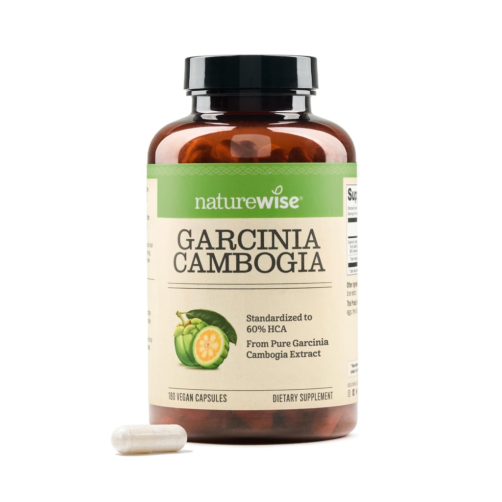 Naturewise Garcinia Cambogia - 60% HCA濃縮エキス、重量目標とエネルギーレベルのための自然なサポート - ビーガン、非GMO、グルテンフリー - 180カプセル[2-6ヶ月の供給]