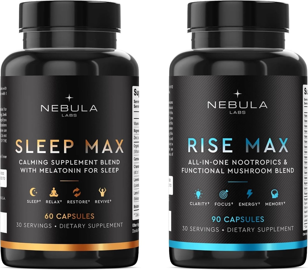 Bestseller Sleep MAX & Rise MAX Professional Bundle All in One Premium Nootropics & 機能的なキノコブレンド & 睡眠のためのブレンドを Calming