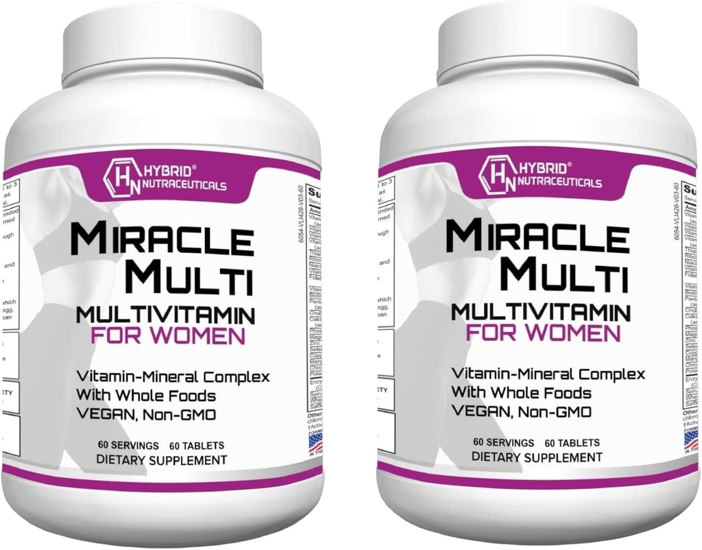 ハイブリッドNutraceuticals MiracleMulti Women Multivitamin with Probiotics, Biotin, Folic acid, Enzymes + フルーツ&野菜ブレンド - 免疫サポート、心臓の健康、エネルギー: 60 サービング(非GMO) (2)