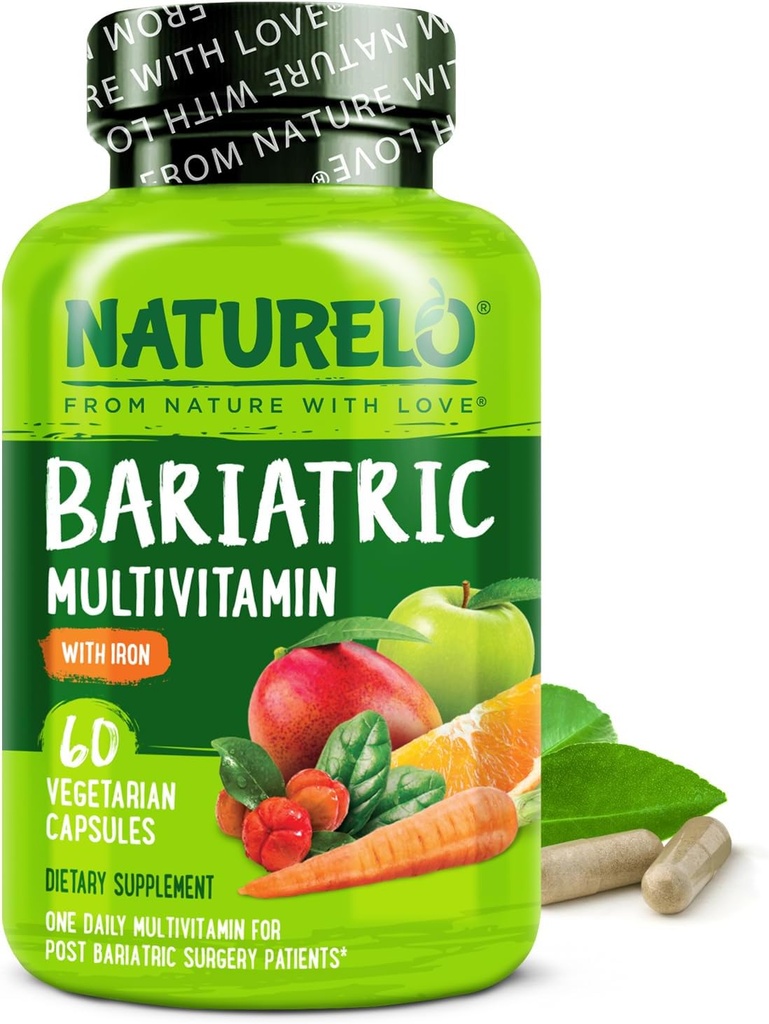 NATURELOのBariatricのMultivitamin -鉄と1日-ポストの胃のバイパスの外科患者のための補足-自然な全食糧栄養物- 60の野菜のカプセル