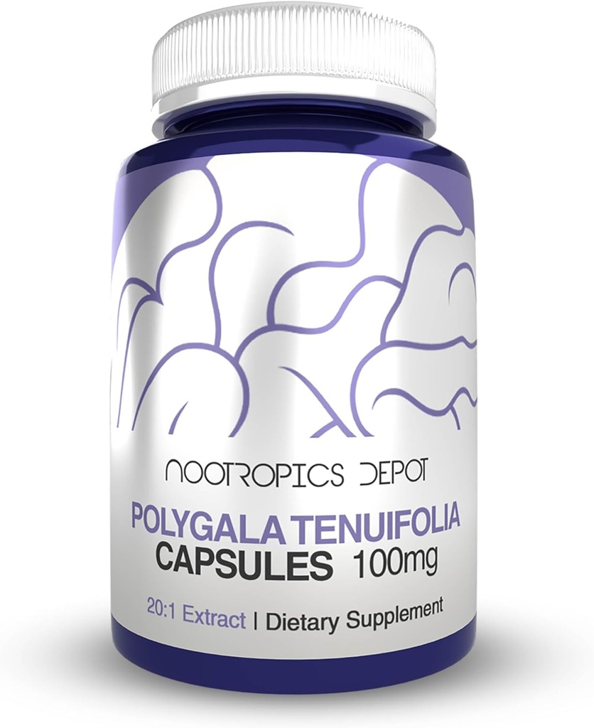Nootropics Depot Polygala tenuifolia Capsules | 100mg | 180 Count | 20:1 Extract | Yuan Zhi | Promotes Cognitive Function, Learning and Memory | Supports Healthy Stress Levels | Adaptogen Supplement