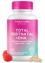 ピンクのストーク ビーガンDHA、鉄、葉酸、ビタミンB12、産後の回復エッセンシャル、母乳育児のための毎日のサプリメント - 1ヶ月の供給