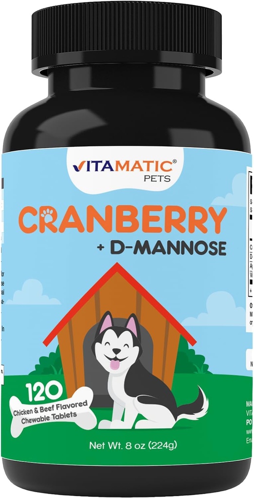 犬のためのVitamaticクランベリー - 120の咀嚼可能なタブレット - D-Mannose、Apple Cider Vinegar&ビタミンC - 犬のための尿路と膀胱のサポート