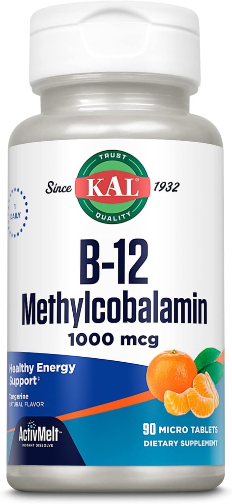 KALのビタミンB12のMethylcobalamin 1000mcg、健康なエネルギー、Metabolism、Nerve及び赤い血球サポート、*速い分解のActivMelt、最適吸収、自然なタンジェリンの味、90のサービング、90のマイクロ タブ