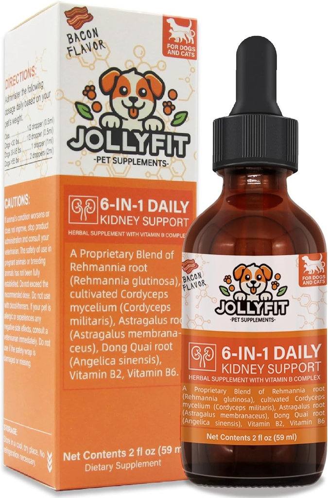 6-in-1 Kidney Support for Dogs & Cats – Promotes Healthy Kidney Function, Energy Levels & Fluid Balance – Veterinarian Formulated Herbal Supplement with Vitamin B2 & B6 – 2 fl oz (59 ml)