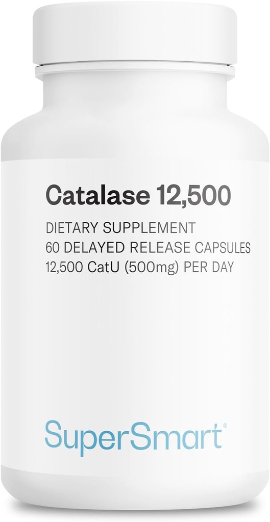 スーパースマート - 1日あたりのカタラーゼ500mg(12500 CatU) - ナチュラル酵素 - アンチグレーヘアサプリメント | 非GMO&グルテンフリー - 60 遅延解放カプセル