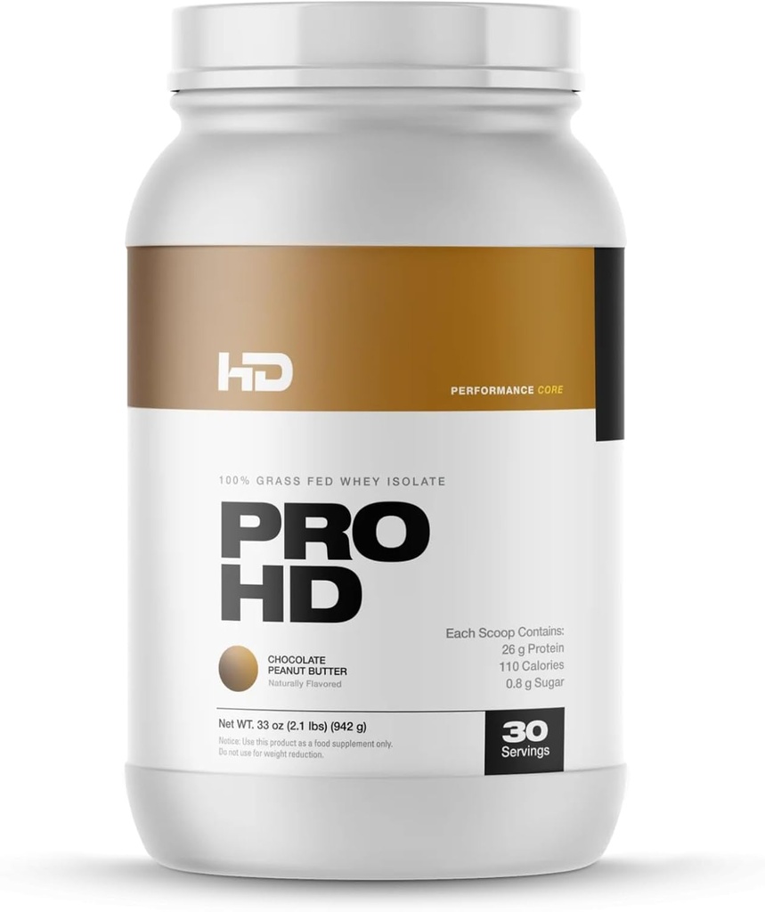 HDMUSCLE ProHDプロテイン | 100%グラスフェッドウィイソレート | 25gプロテイン、114カロリー、0g脂肪 | ゼロフィラーまたはアミノスピク | 30 サービング(チョコレートピーナツバター)