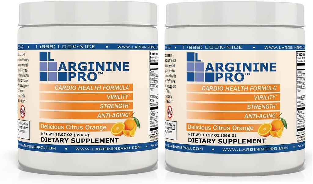 L-ARGININE PRO | 5,500mg L-Arginine Plus L-Citrulline 1,100mg Orange Powder Drink Mix Supplement for Increased Nitric Oxide Production