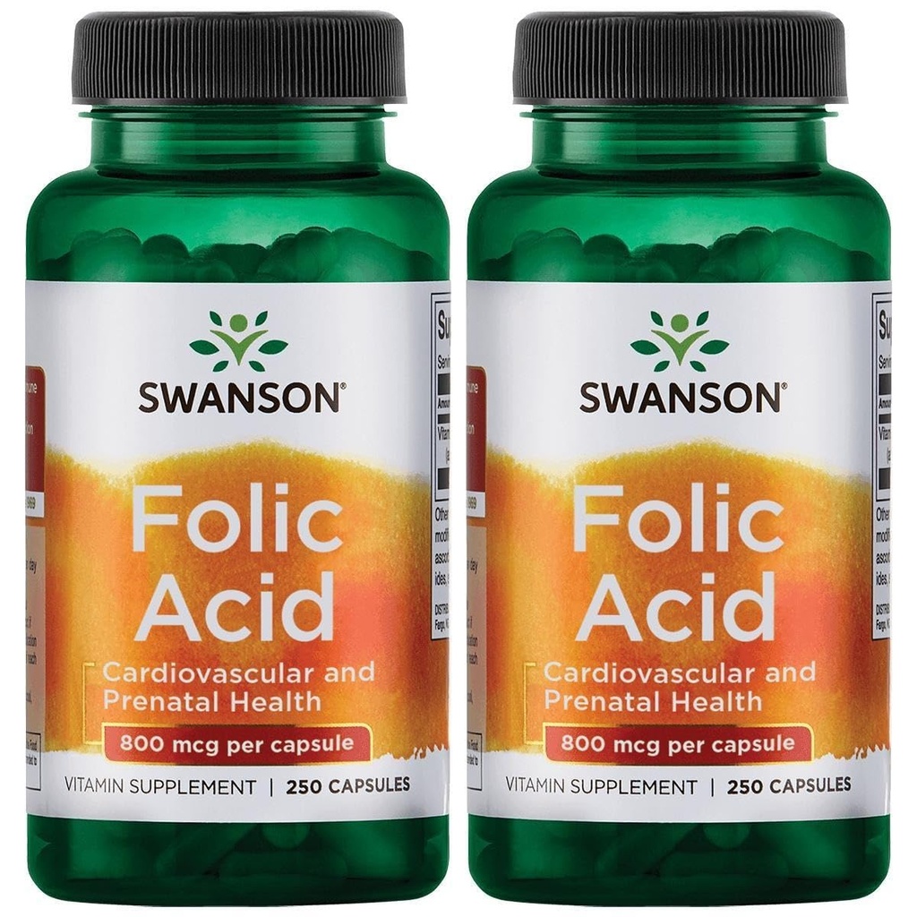 スワンソン葉酸 800 mcg (1Vitamin 335 mcg Dfe Folate) 250カプセル(2パック)