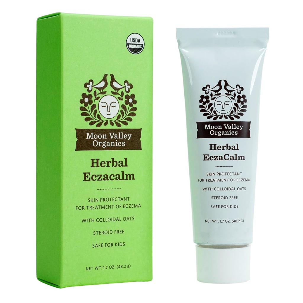 月のバレーの有機物 Eczacalm、Eczema および Psoriasis のクリーム、乾燥したおよびかゆみの皮のための草のスキン ケアの軟膏、コロイド オートムツ、蜂蝋およびアロエVera、1.7 oz
