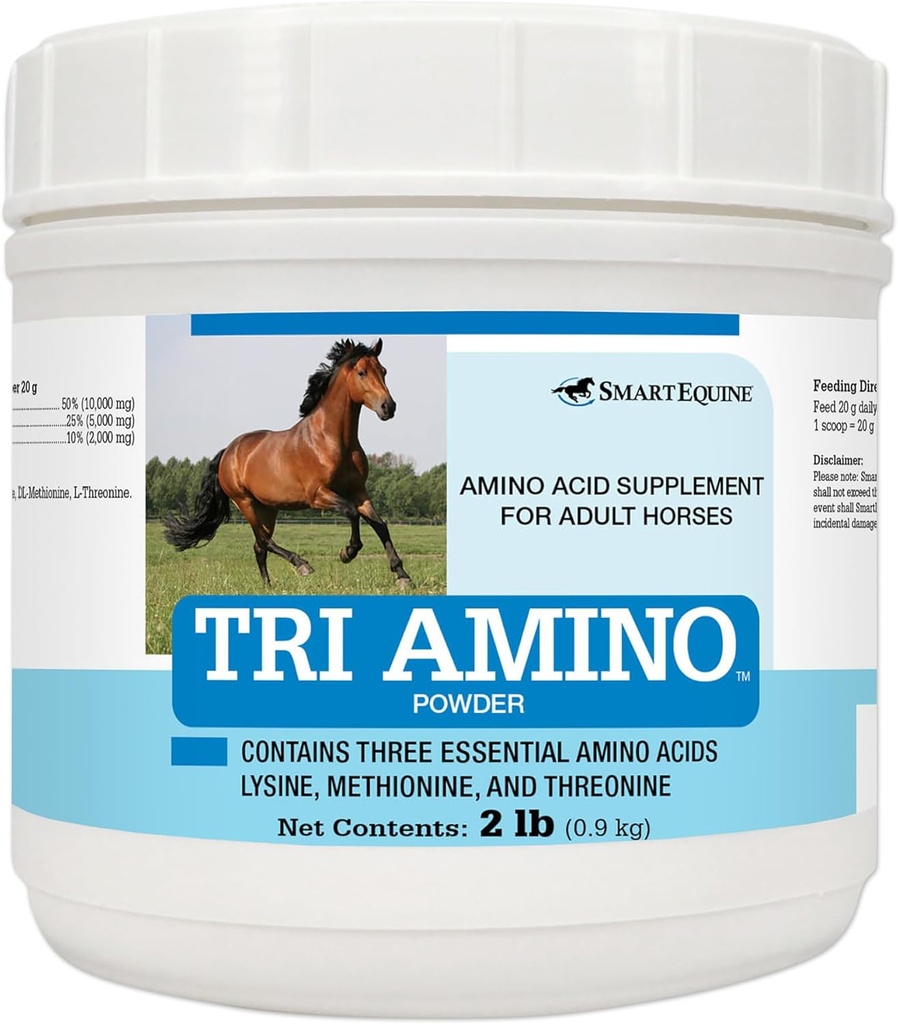 SmartEquine Tri Amino | Lysine Horses Supplement with Methionine & Threonine for Strong Muscles | Healthy Topline | Assist in Protein Production | 2 LB