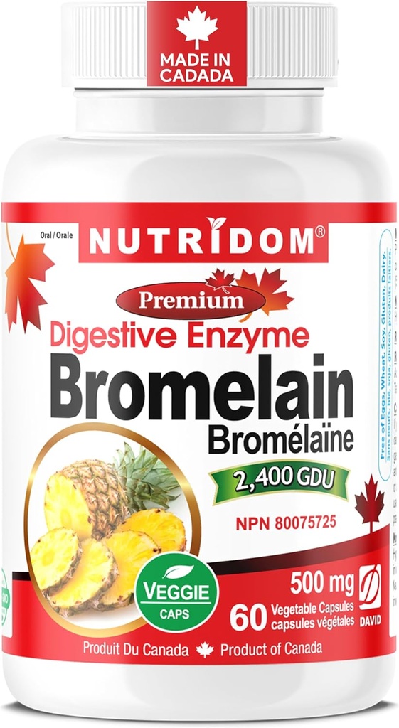 Nutridom Bromelain 消化酵素パイナップルサプリメント, 2400 GDU, 500mg, 非GMO, 完全菜食主義者の, グルテンフリーグルテン, 大豆 & 乳製品 (60 カウント)